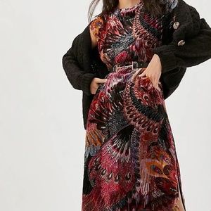 LIKE NEW! Anthro Agostina Dress Velvet Burnout Peacock Dress Small Petite